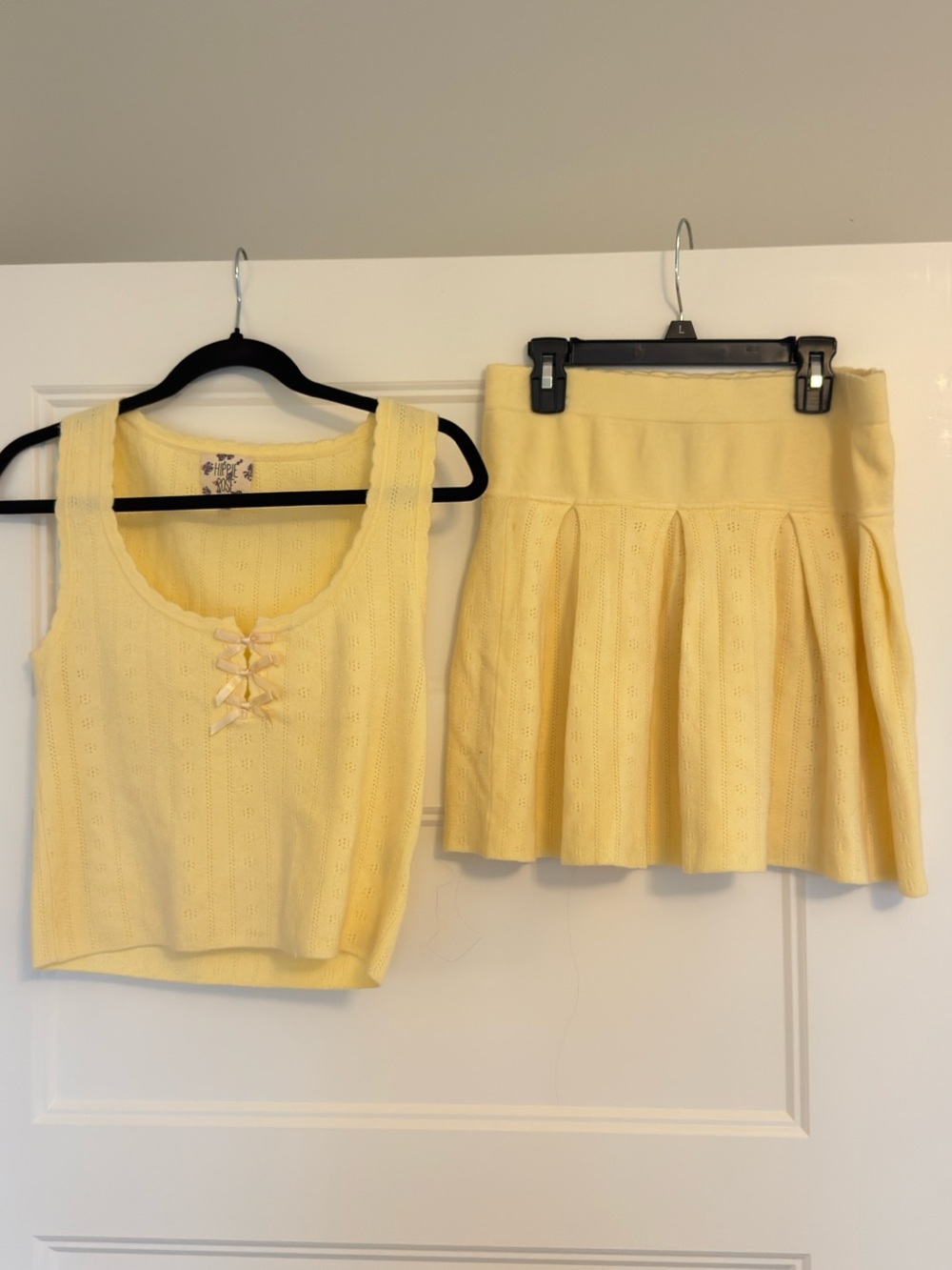 Yellow Knit Tank Top & Pleated Skirt Set